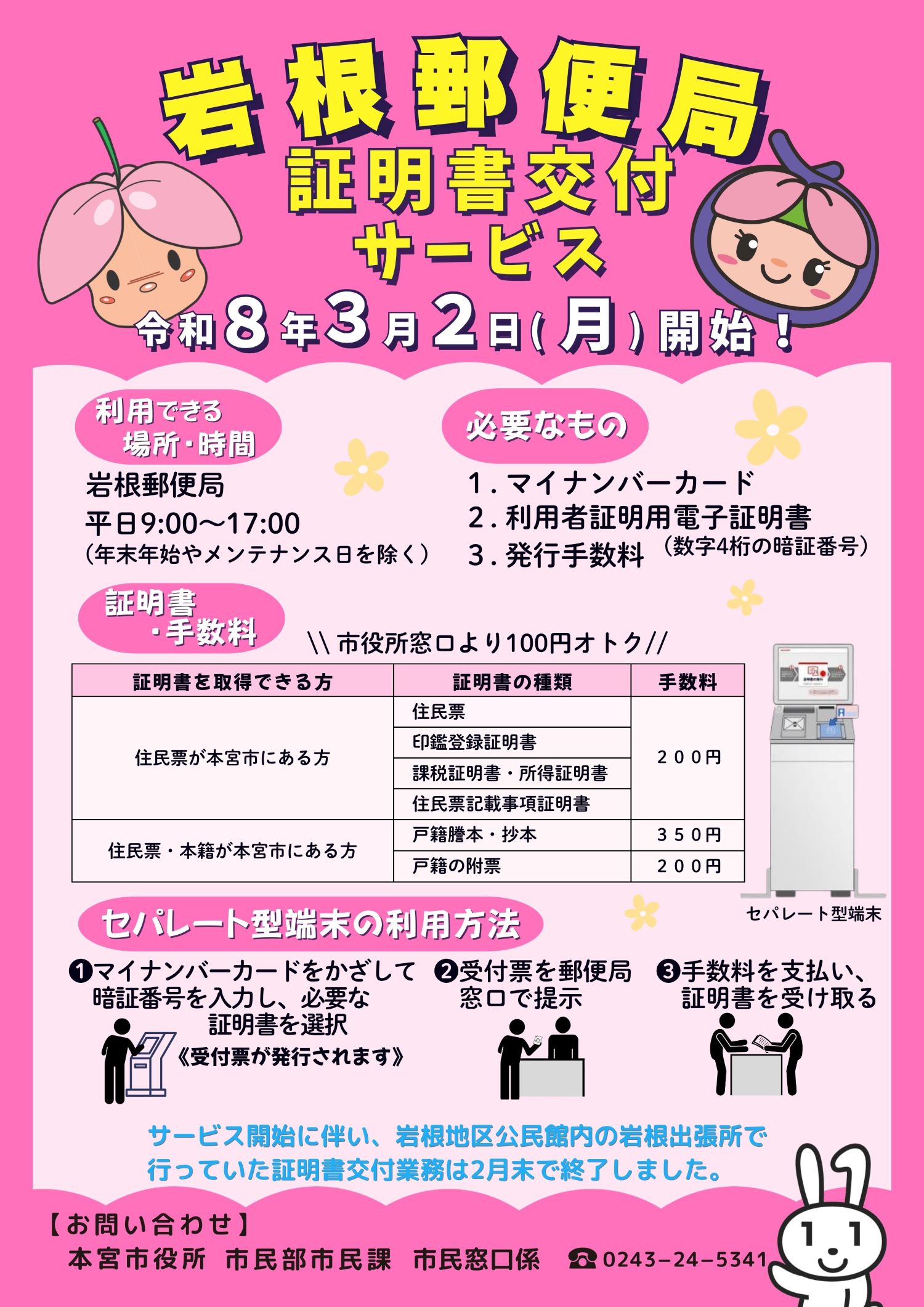 岩根郵便局証明書交付サービス
